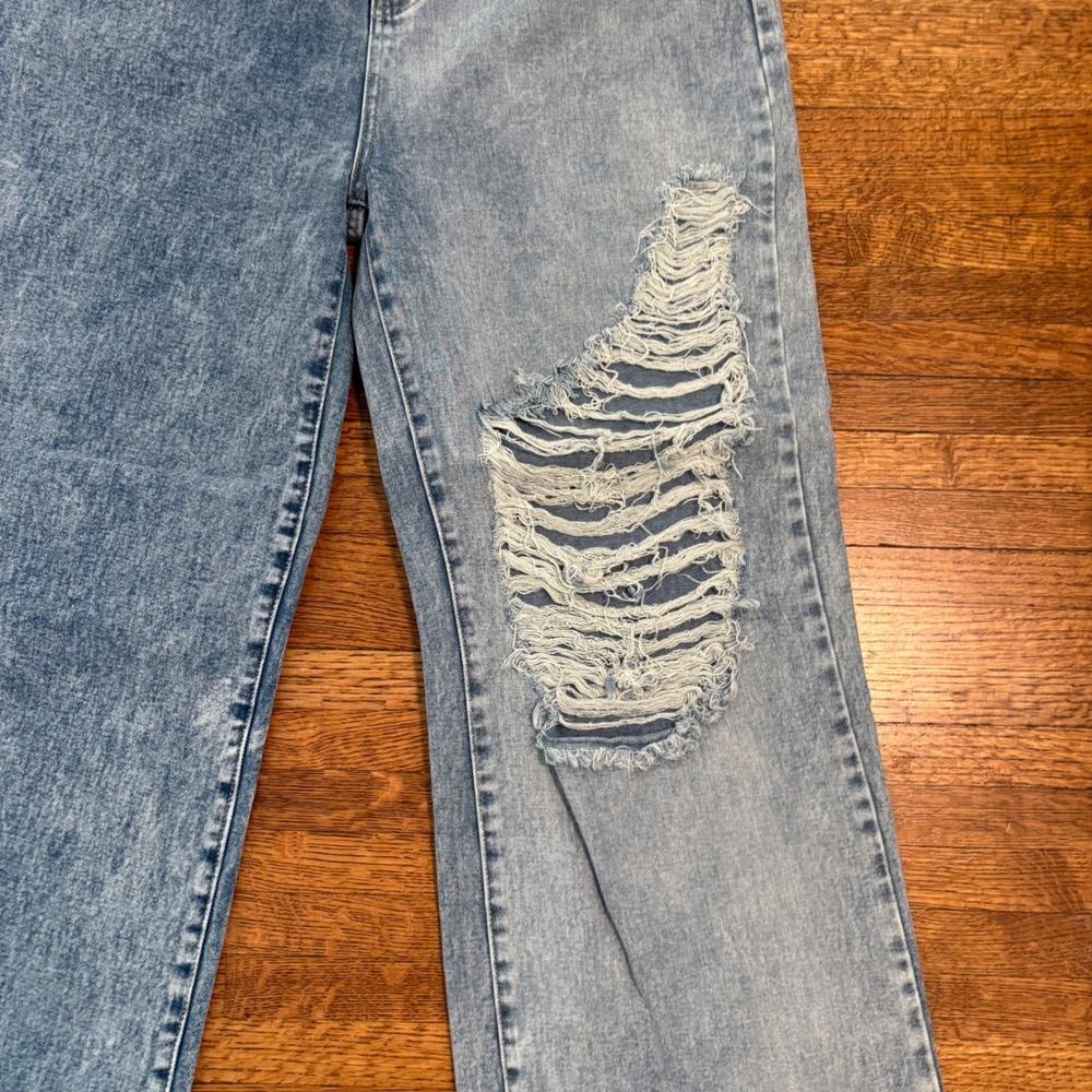 Acid‎ Wash Ripped Distressed Wide Leg Jeans Relaxed Fit Denim Fashion Pants XXL - Picture 2 of 11
